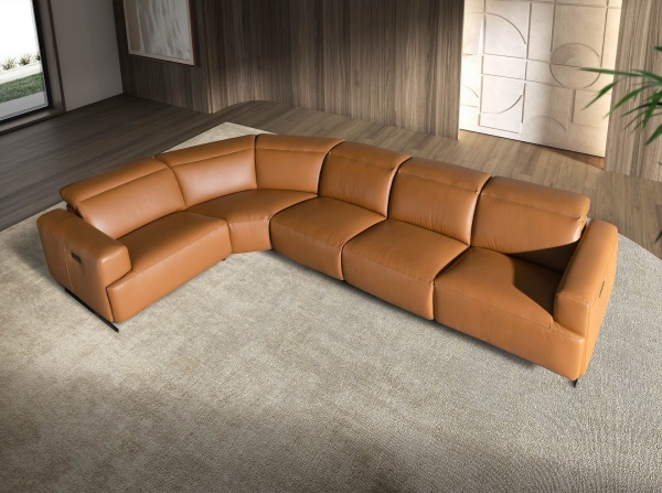 5-местный диван с реклайнером 6263 с левым шезлонгом из коричневой кожи от интернет-магазина IDODOM.RU