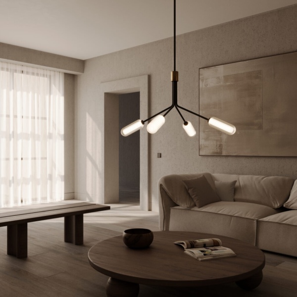 Люстра Lari 4L темно-коричневая кожа от интернет-магазина IDODOM.RU