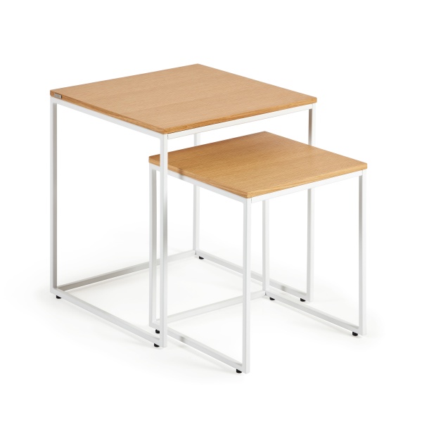 Yoana Набор из 2 столиков из дубового шпона и белого металла от интернет-магазина IDODOM.RU