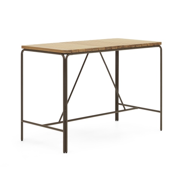 Salguer Барный стол из массива акации и коричневой стали Ø 140 x 70 см от интернет-магазина IDODOM.RU