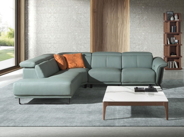 Угловой диван- реклайнер с левым шезлонгом 6251 из бирюзовой кожи от интернет-магазина IDODOM.RU