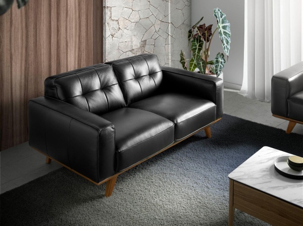 Диван кожаный 2-х местный черный 5606-2P /6030 от интернет-магазина IDODOM.RU
