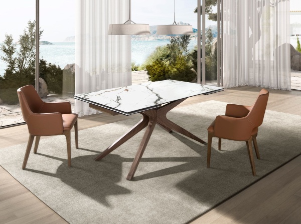 Прямоугольный раздвижной обеденный стол 1157 из керамики в отделке под мрамор от интернет-магазина IDODOM.RU