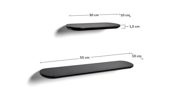 Комплект из 2 полок Arely из МДФ с черным лаковым покрытием, 35 см/55 см от интернет-магазина IDODOM.RU