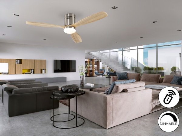 Siroco Потолочный вентилятор с освещением DIMABLE никель/древесный от интернет-магазина IDODOM.RU