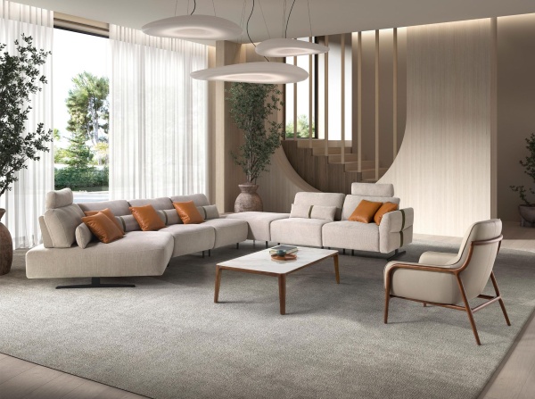 Модульный 5-местный диван 6274 с правым шезлонгом из ткани песочного цвета от интернет-магазина IDODOM.RU