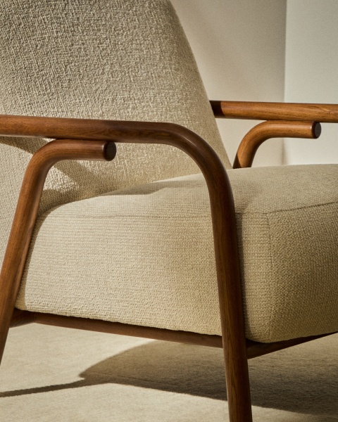 Кресло Sylo из бежевого шенилла и ясеня с отделкой цвета орех от интернет-магазина IDODOM.RU