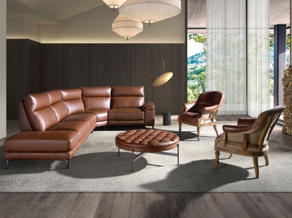 5-местный диван с левым шезлонгом 6216 из коричнево-табачной кожи от интернет-магазина IDODOM.RU