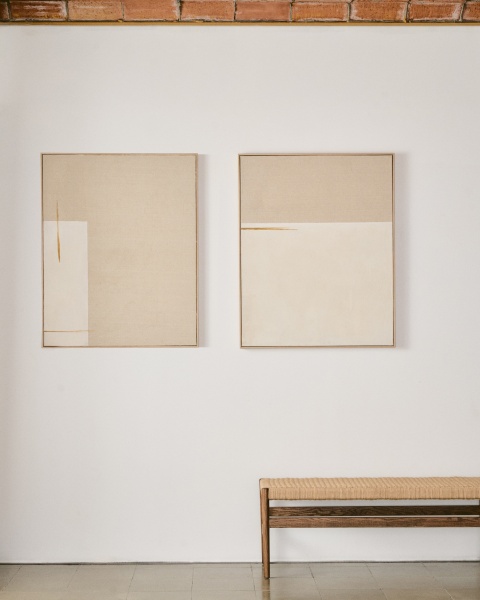 Salin Абстрактная картина с горизонтальной льняной полосой 80 х 100 см от интернет-магазина IDODOM.RU