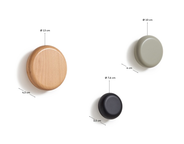 Nadue Набор из 3 настенных крючков из массива бука с натуральной, серой и черной отделкой от интернет-магазина IDODOM.RU