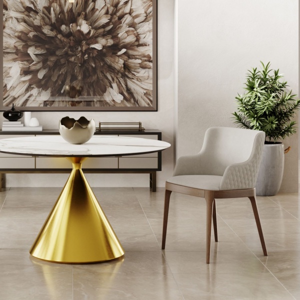 Стол круглый AXIS 120, керамика матовая, белая / опора золото от интернет-магазина IDODOM.RU