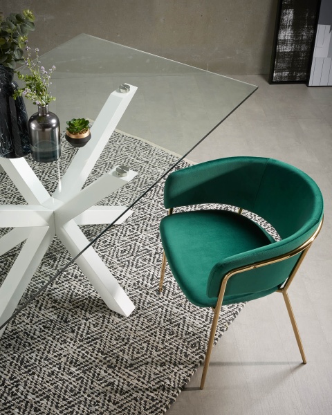 Стеклянный стол Arya с белыми стальными ножками 200x100 от интернет-магазина IDODOM.RU