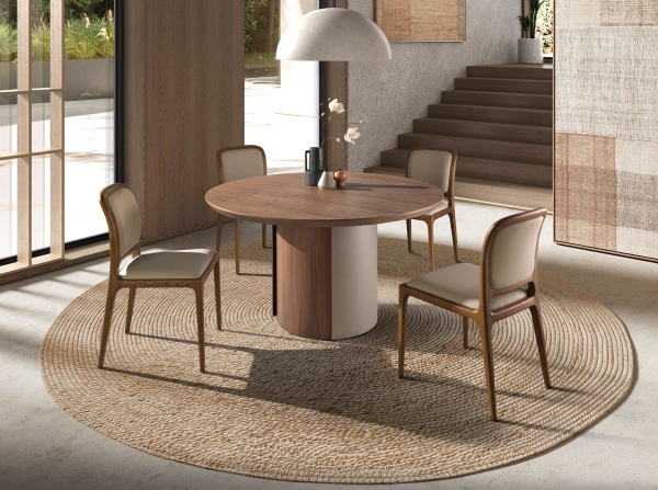 Круглый обеденный стол 1163 из ореха и стали песочного цвета от интернет-магазина IDODOM.RU