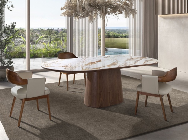 Обеденный стол 1173 из керамики в мраморной отделке и ореха от интернет-магазина IDODOM.RU