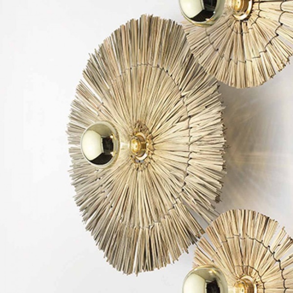 Бра Laos натуральная соломка 50 cm + цоколь 10 cm золотой металл от интернет-магазина IDODOM.RU