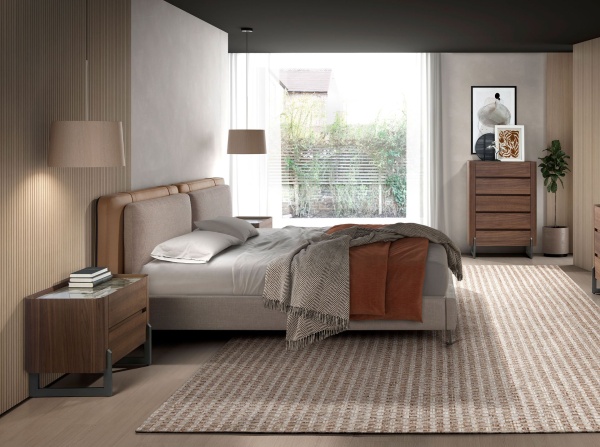 Кровать 7154/GC2220 из экокожи цвета норки и серой ткани от интернет-магазина IDODOM.RU