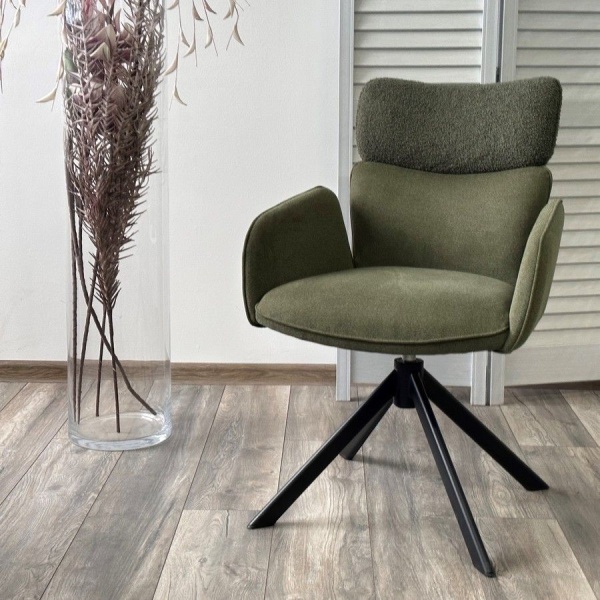 Стул с подлокотниками Trio ткань комби зеленый, поворотно-возвратный механизм  360 градусов от интернет-магазина IDODOM.RU