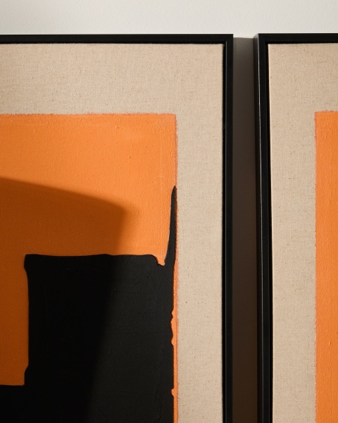 Zernu Абстрактная картина оранжево-чёрная на льняном холсте от интернет-магазина IDODOM.RU