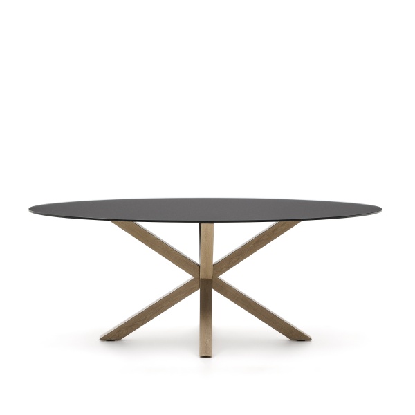 Овальный стол ARYA Argo из матового черного стекла и стали с эффектом дерева 200x100 от интернет-магазина IDODOM.RU