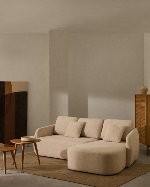 Laira 3-местный диван-кровать из шенилла с шезлонгом справа цвет экрю 246 см от интернет-магазина IDODOM.RU