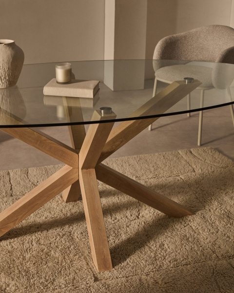 Овальный стол ARYA Argo из прозрачного стекла и стали с эффектом дерева 200x100 от интернет-магазина IDODOM.RU