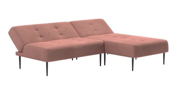 Monaco диван-кровать с шезлонгом, без подлокотников, бархат пудровый 15 от интернет-магазина IDODOM.RU