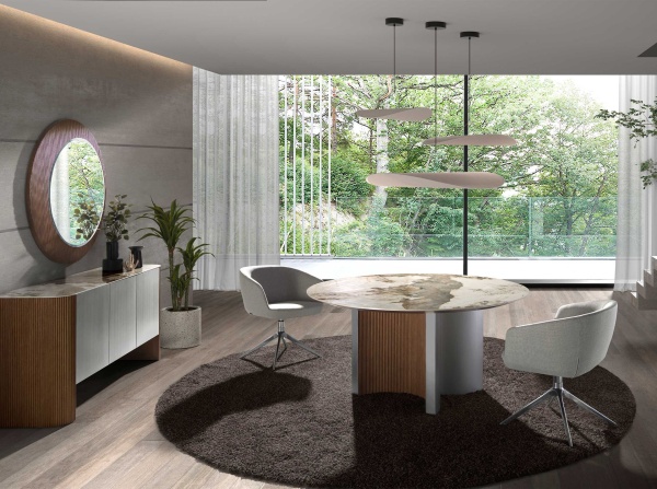 Обеденный стол 1148/RT23067 из серебристого дерева, ореха и керамики с мраморной отделкой от интернет-магазина IDODOM.RU