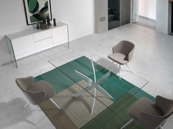 Прямоугольный обеденный стол из закаленного стекла и белой стали 1138-140x95 от интернет-магазина IDODOM.RU