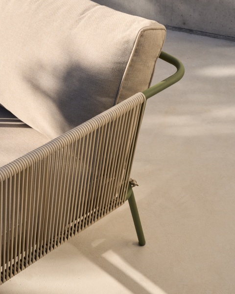 Уличный 2-х местный диван Zivia из веревки цвета экрю и стали зеленого цвета от интернет-магазина IDODOM.RU