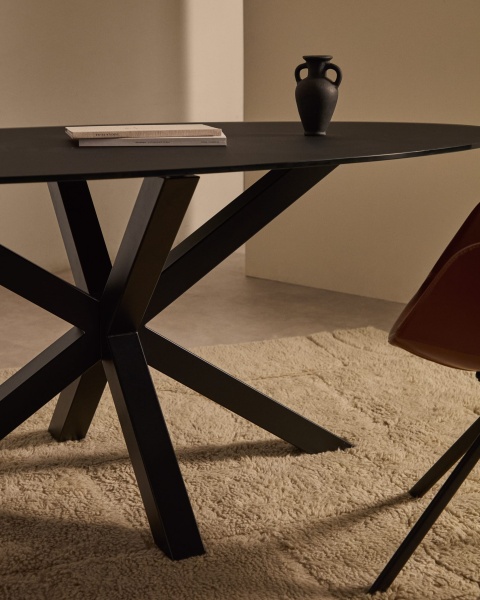 Стол Argo с черным стеклом и черными стальными ножками Ø 200 x 100 см от интернет-магазина IDODOM.RU