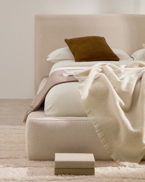 Кровать Blok бежевая со съемными чехлами под матрас 90 х 200 см от интернет-магазина IDODOM.RU