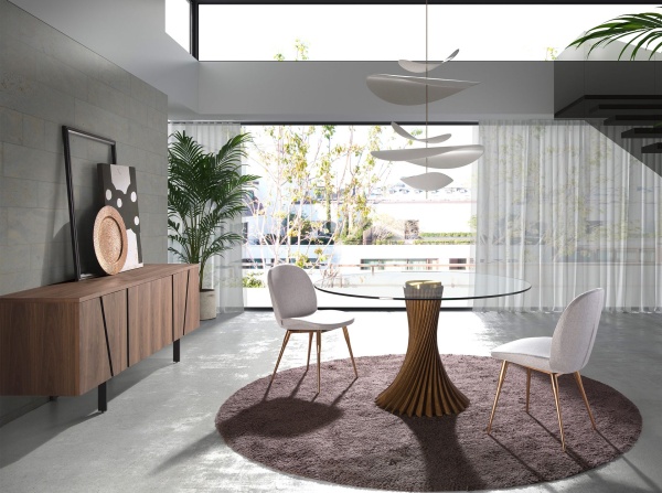 Круглый обеденный стол 1127-Ø120 из закаленного стекла и ореха от интернет-магазина IDODOM.RU