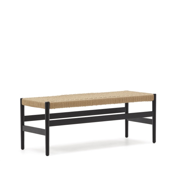 Zaide Скамейка из массива дуба с черной отделкой и сиденьем из веревочного шнура, 120 см от интернет-магазина IDODOM.RU