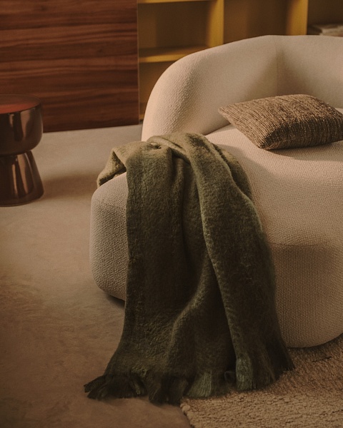 Плед Vilo из шерстяной смеси зеленый в полоску 130 x 170 от интернет-магазина IDODOM.RU