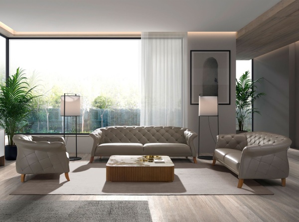 Диван 2-х местный 6187/EX007-2P-T541029 серый кожаный от интернет-магазина IDODOM.RU