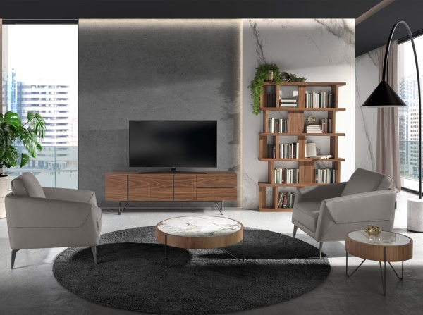 Круглый журнальный столик 2138/MH2303A из ореха и мраморной керамики от интернет-магазина IDODOM.RU