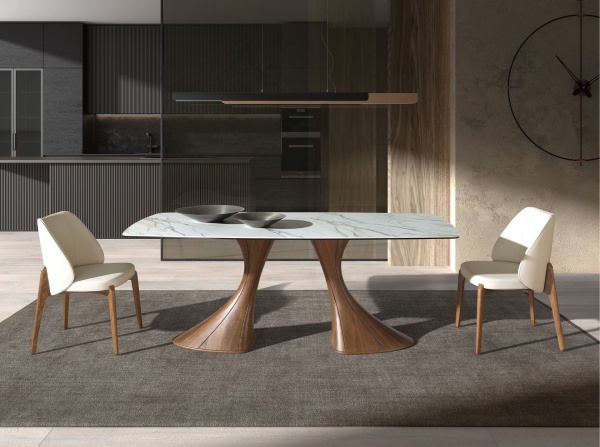 Обеденный стол 1174 овальный с мраморной керамикой и орехом от интернет-магазина IDODOM.RU