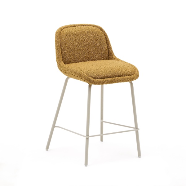Полубарный стул Aimin из горчичной ткани букле с бежевыми стальными ножками от интернет-магазина IDODOM.RU