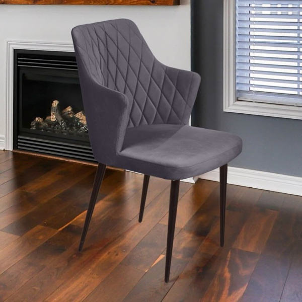 Стул с подлокотниками Hunt ромб, бархат серый 27 / чёрный конус от интернет-магазина IDODOM.RU