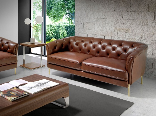 Диван 2-х местный 6139/KF106-2P-M1595 кожаный с золотистыми стальными ножками от интернет-магазина IDODOM.RU