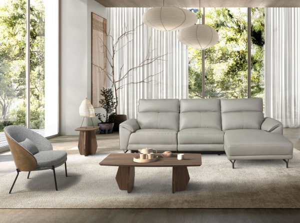 5-местный диван с правым шезлонгом 6219 из серой кожи от интернет-магазина IDODOM.RU