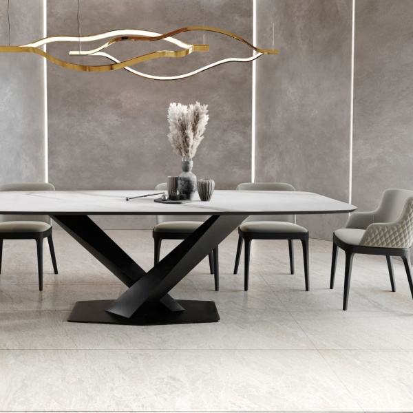 Стол Toros 180 овальный, керамика матовая белая от интернет-магазина IDODOM.RU