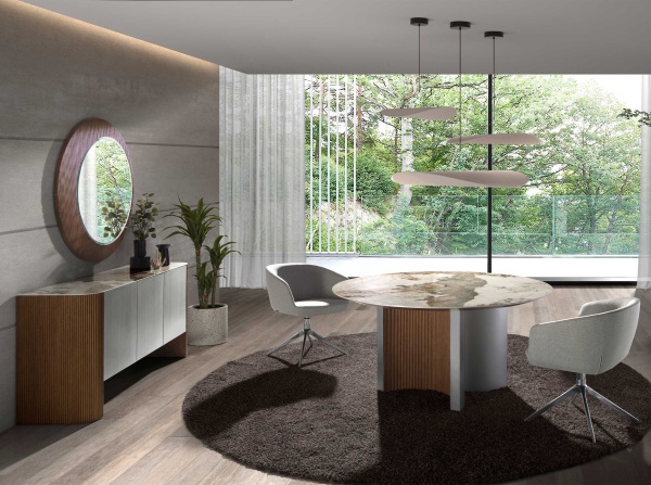 Сервант 3261/SB23067 серебристый из ореха и керамики с мраморной отделкой от интернет-магазина IDODOM.RU