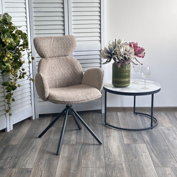 Стул с подлокотниками Harvi букле бежевый, поворотно-возвратный механизм 360 градусов от интернет-магазина IDODOM.RU