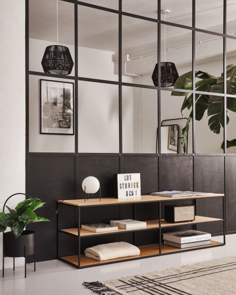 Yoana Тумба под TV из дубового шпона и черного металла 160 x 40 см от интернет-магазина IDODOM.RU