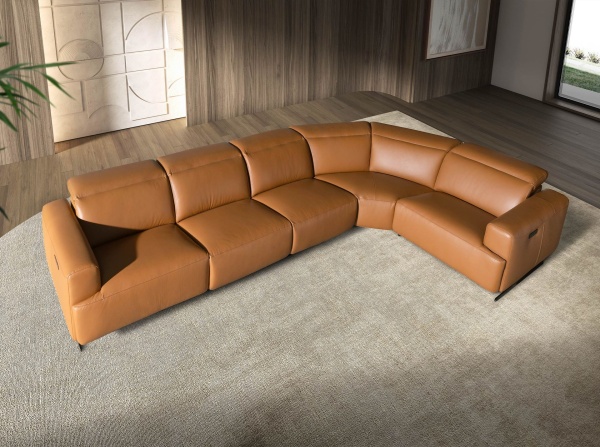 5-местный диван с реклайнером 6277 с правым шезлонгом из коричневой кожи от интернет-магазина IDODOM.RU