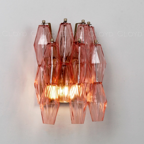 Бра Cloyd CALCUTTA W2 / выс. 37 см - латунь - розов.стекло (арт.20486) от интернет-магазина IDODOM.RU