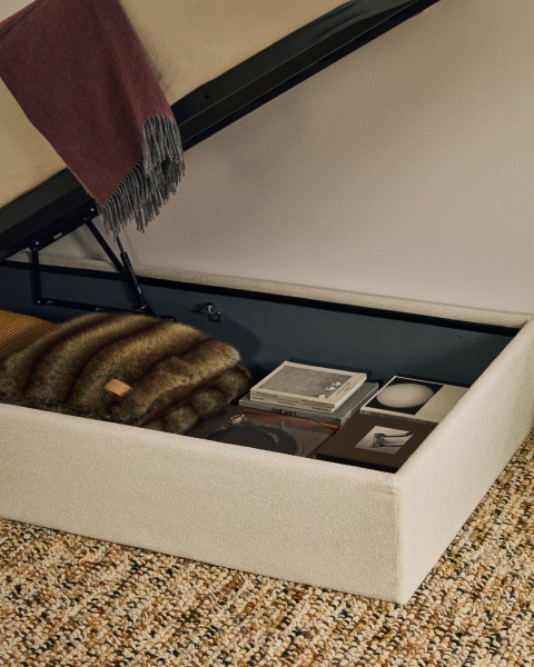 Основание кровати Nelzi из шенилла цвета экрю для матраса 90 x 200 см от интернет-магазина IDODOM.RU