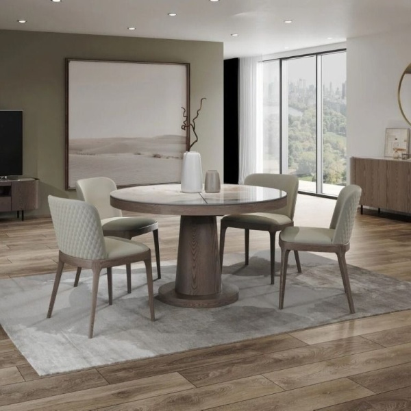 Стол круглый обеденный Bilbo (110+40), керамика глянцевая белая от интернет-магазина IDODOM.RU