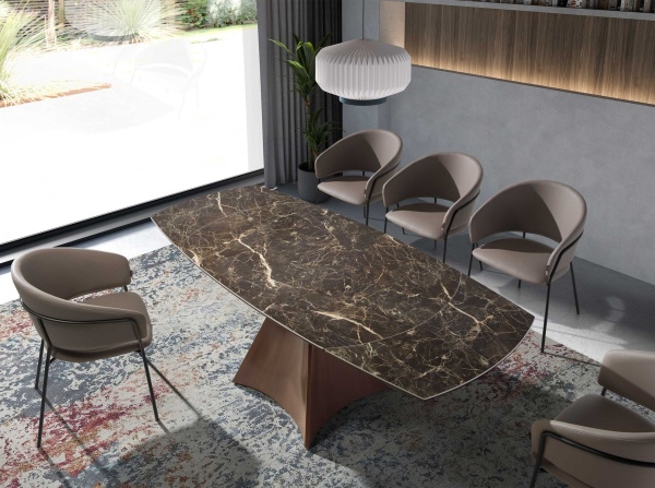 Раздвижной овальный обеденный стол 1113/MC22181DT из мраморной керамики и стали от интернет-магазина IDODOM.RU